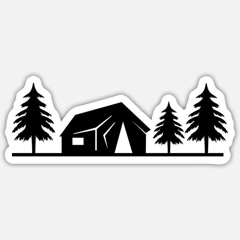cabane dans la forêt - Sticker taille S (10 x 10 cm) - blanc mat
