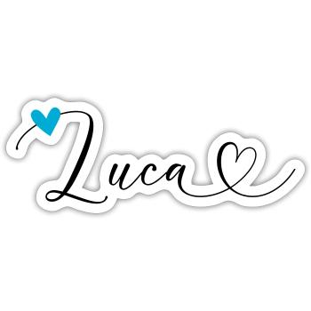Luca Nom Prénom Calligraphie Coeur - Sticker taille S (10 x 10 cm) - blanc mat - Devant