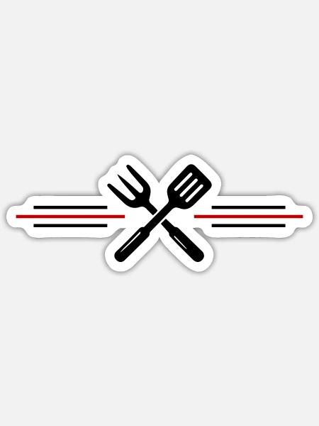 Grill Besteck Grillen Symbol - Sticker Größe S (10 x 10 cm) - Mattweiß
