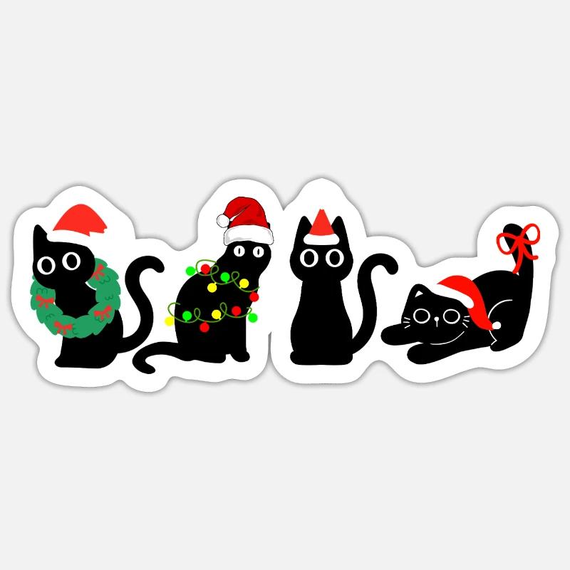 Chat à Noël - Sticker taille S (10 x 10 cm) - blanc mat