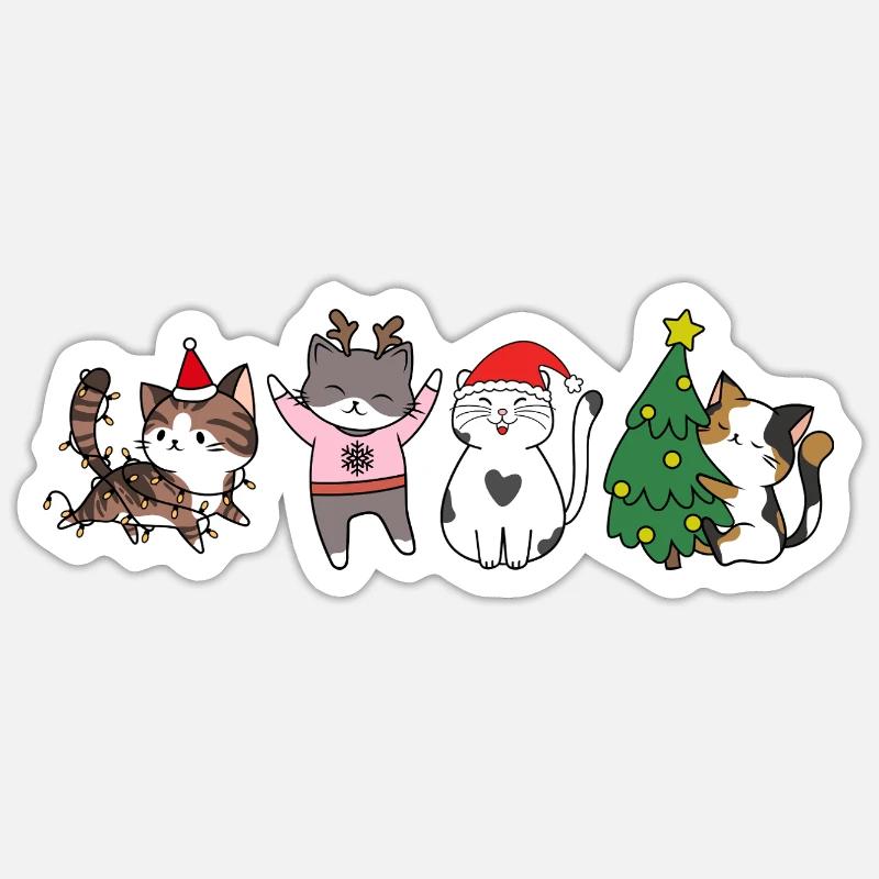 Chat à Noël - Sticker taille S (10 x 10 cm) - blanc mat