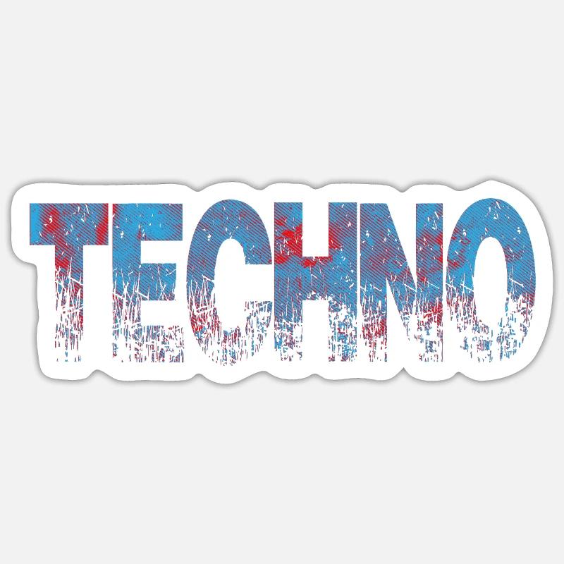 Techno Distressed Text Art - Sticker size S (10 x 10 cm) - white matte