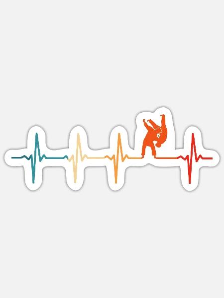 Judo battement de cœur arts martiaux Judoka artiste martial - Sticker taille S (10 x 10 cm) - blanc mat