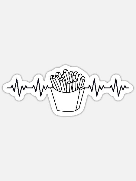 Pommes Frites Fries Fritten EKG Herzschlag - Sticker Größe S (10 x 10 cm) - Mattweiß