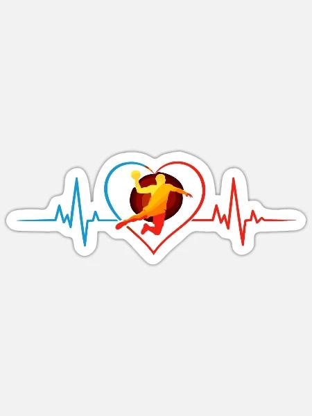 Handball Herzschlag – EKG Handballer - Sticker Größe S (10 x 10 cm) - Mattweiß