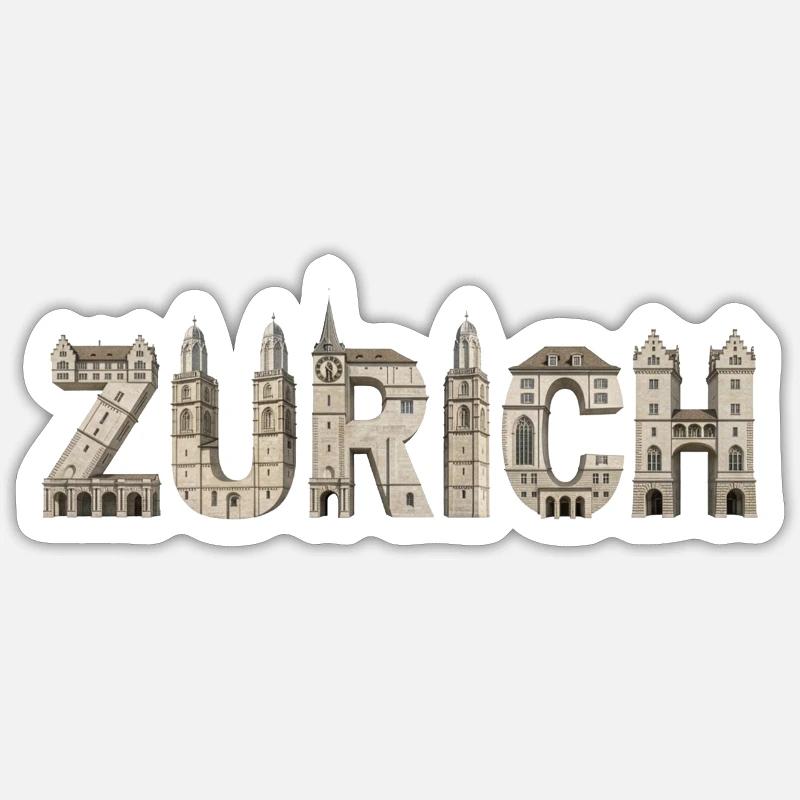 Typographie de l’architecture de Zurich - Sticker taille S (10 x 10 cm) - blanc mat