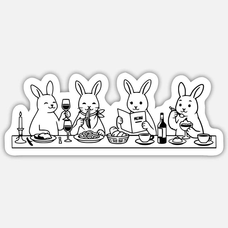 Lapins à table - Sticker taille S (10 x 10 cm) - blanc mat