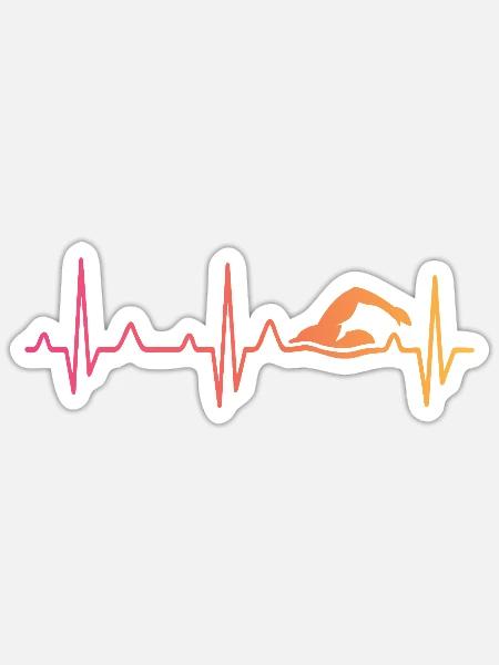Schwimmen, schwimmen, Sonnenuntergang, Herzschlag - Sticker Größe S (10 x 10 cm) - Mattweiß