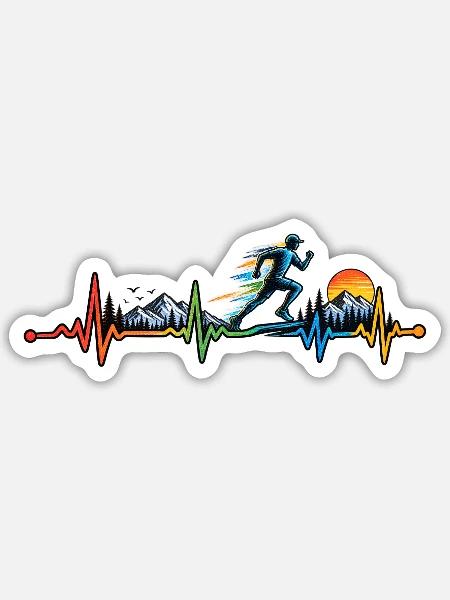 Marathon Running Heartbeat Vintage-T-Shirt - Sticker Größe S (10 x 10 cm) - Mattweiß