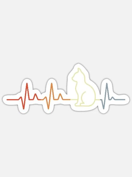 Retro Herzschlag Katze - Sticker Größe S (10 x 10 cm) - Mattweiß
