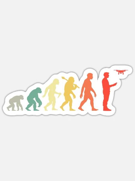 Retro Drohne Evolution Für Drone Piloten - Sticker Größe S (10 x 10 cm) - Mattweiß