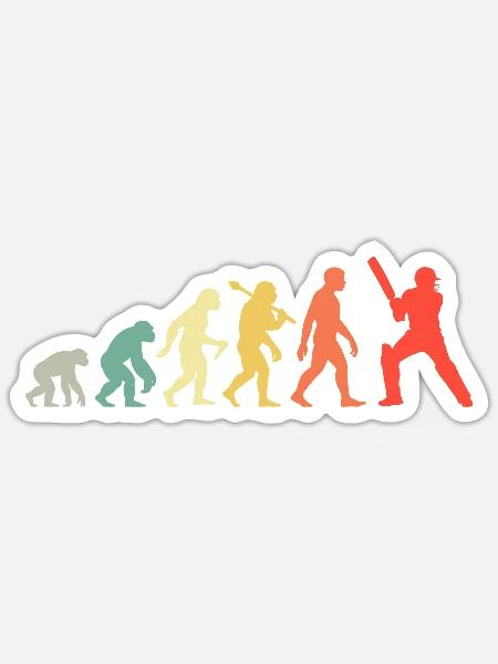 Cricket Evolution – Batsman – Ich Liebe Cricket - Sticker Größe S (10 x 10 cm) - Mattweiß