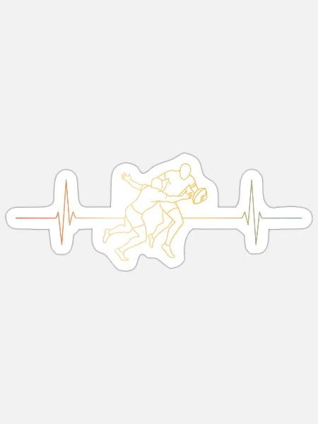 Rugby Herzschlag, Rugby Spieler - Sticker Größe S (10 x 10 cm) - Mattweiß
