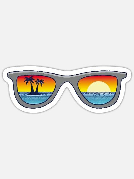Sonnenbrille und Paradies - Sticker Größe S (10 x 10 cm) - Mattweiß