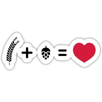 Weizen plus Hopfen gleich Liebe 2c - Sticker Größe S (10 x 10 cm) - Mattweiß - Vorne