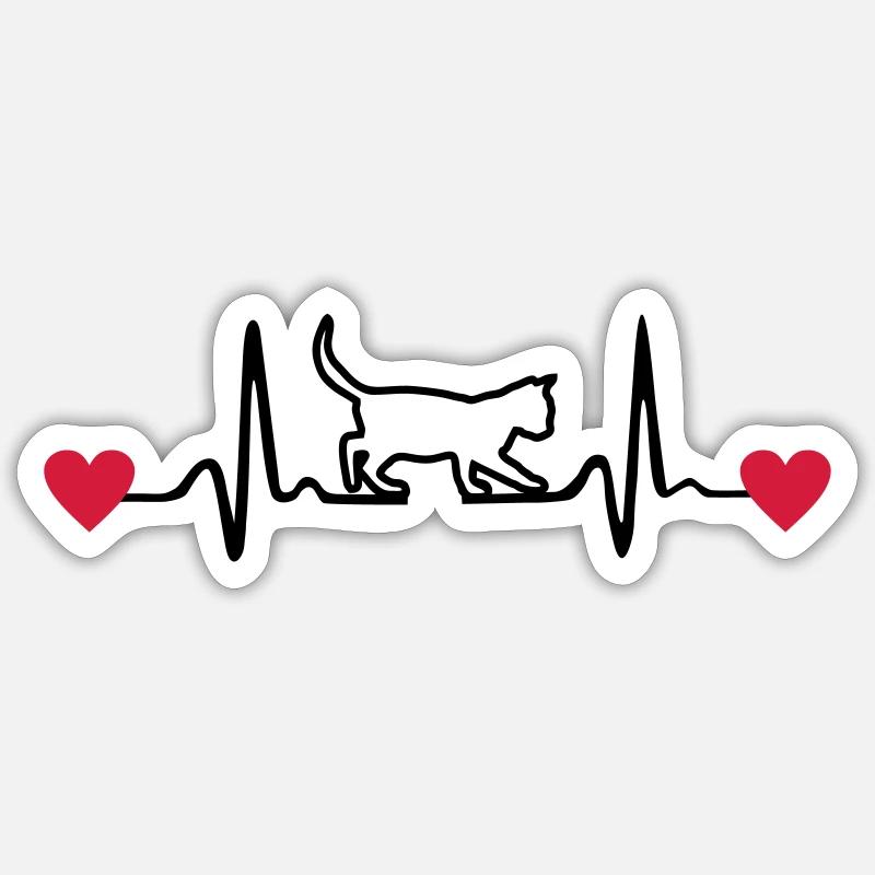 Cat, Kitten and heartline - Sticker size S (10 x 10 cm) - white matte