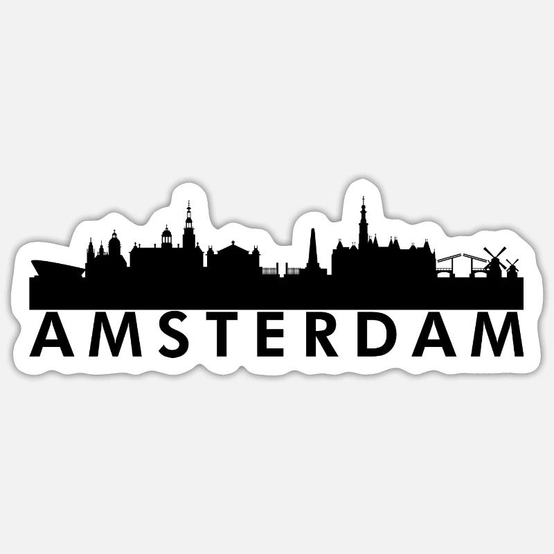Silhouette de la Skyline d’Amsterdam - Sticker taille S (10 x 10 cm) - blanc mat