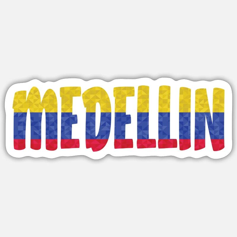 Medellin Colombie Drapeau Pablo - Sticker taille S (10 x 10 cm) - blanc mat