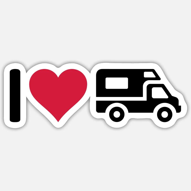 I love camping Wohnmobil - Sticker taille S (10 x 10 cm) - blanc mat