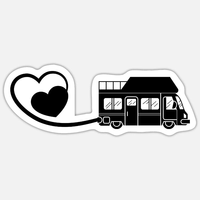Herz 2 und Camping - Sticker Größe S (10 x 10 cm) - Mattweiß