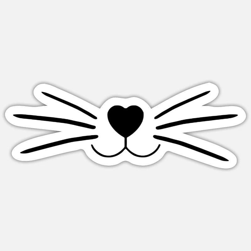 Chat moustache - Sticker taille S (10 x 10 cm) - blanc mat
