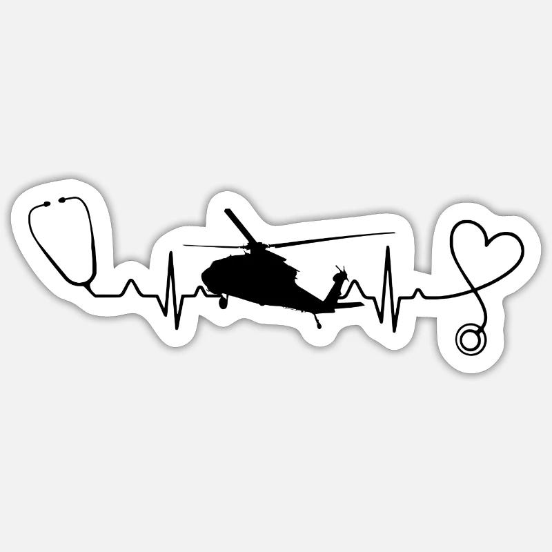 Hubschrauber Herzschlag Helikopter - Sticker Größe S (10 x 10 cm) - Mattweiß