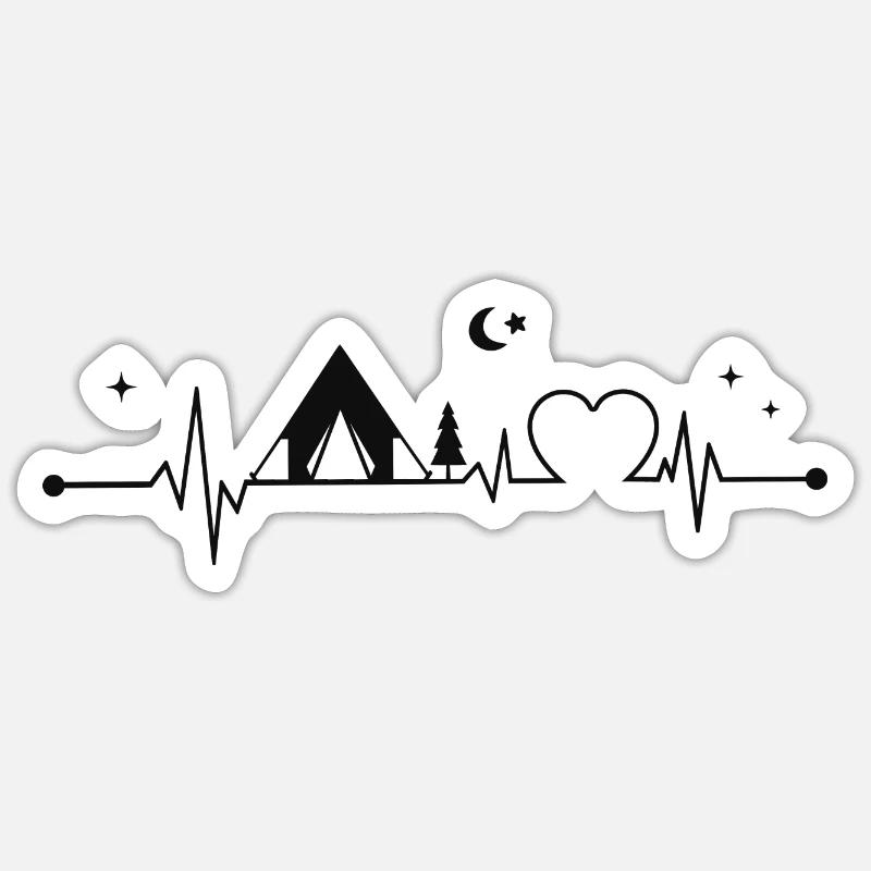 Camping Herzschlag - Sticker taille S (10 x 10 cm) - blanc mat