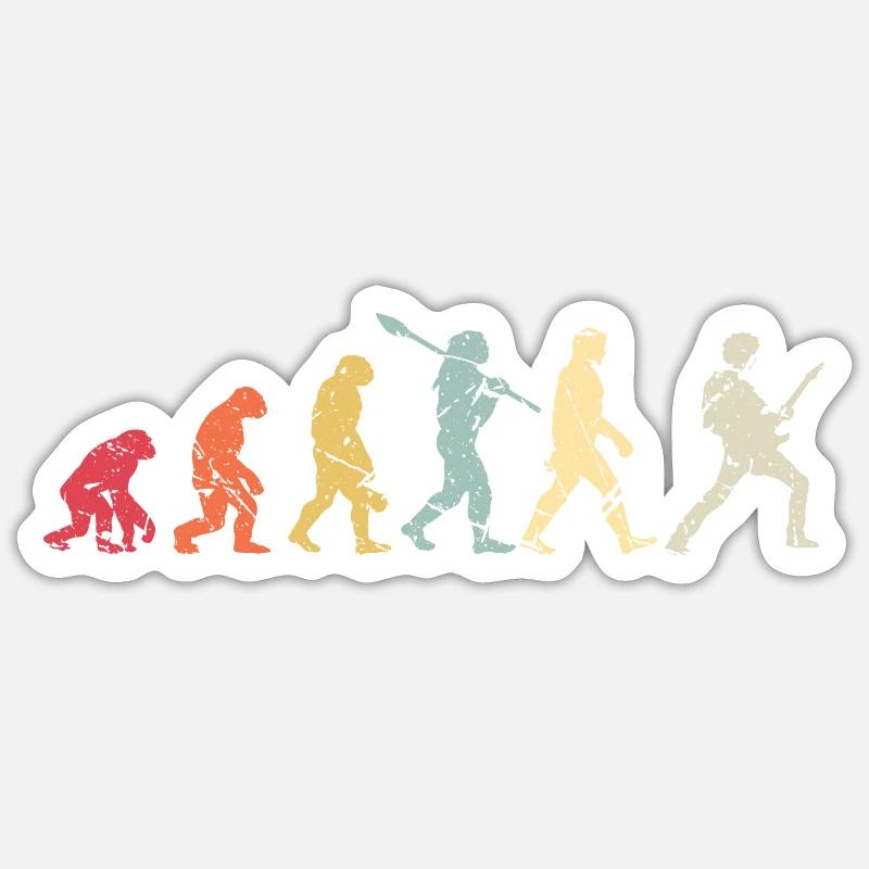 Human Evolution Guitar Band Retro Vintage - Sticker taille S (10 x 10 cm) - blanc mat