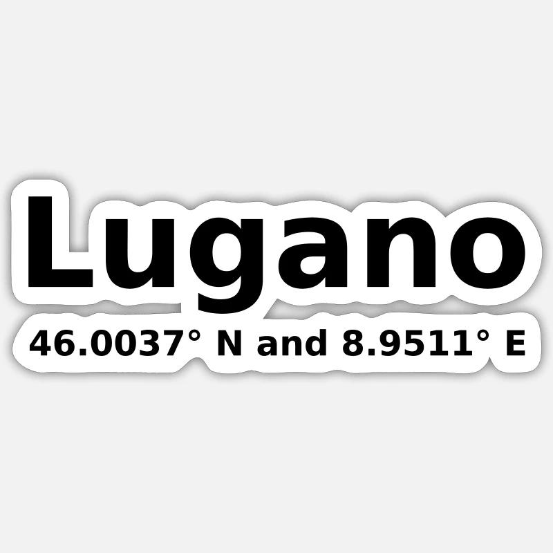 Lugano - with geo coordinates horizontal Sticker size S (10 x 10 cm)