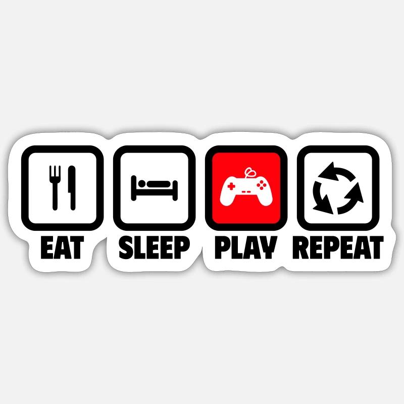 Manger, dormir, jouer, répéter, jouer - Sticker taille S (10 x 10 cm) - blanc mat