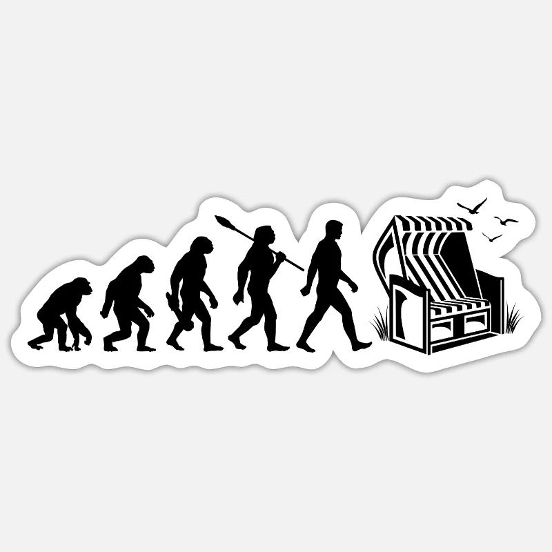 Evolution - Strandkorb - Urlaub - Meer - Möwen - Sticker Größe S (10 x 10 cm) - Mattweiß