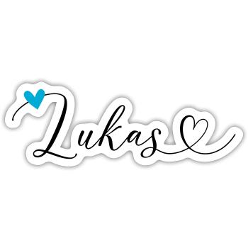 Lukas Nom Prénom Calligraphie Coeur - Sticker taille S (10 x 10 cm) - blanc mat - Devant
