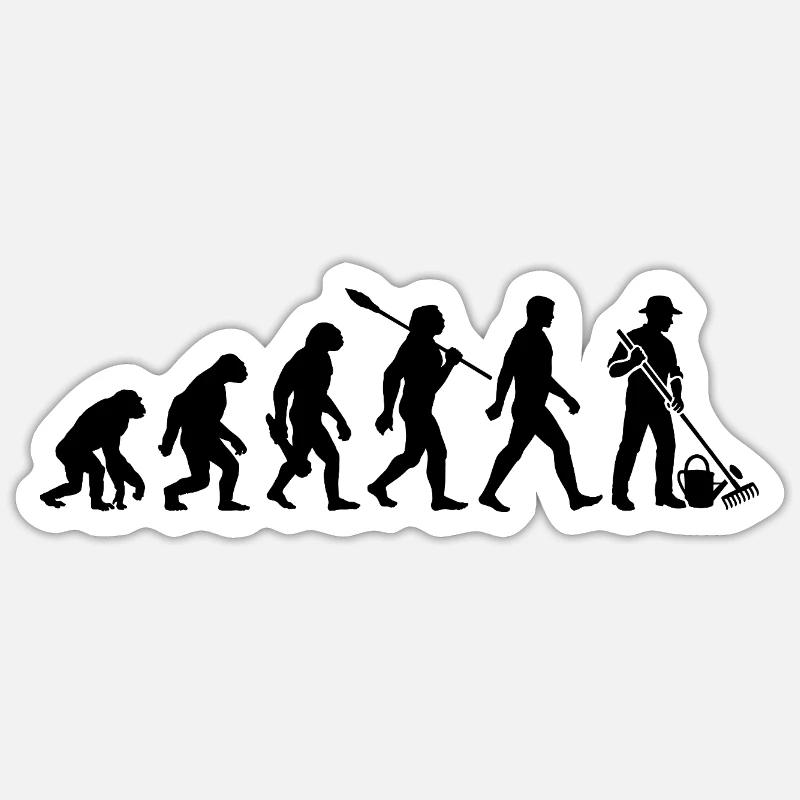 Evolution - Jardinier - Jardin - Jardinage - Sticker taille S (10 x 10 cm) - blanc mat
