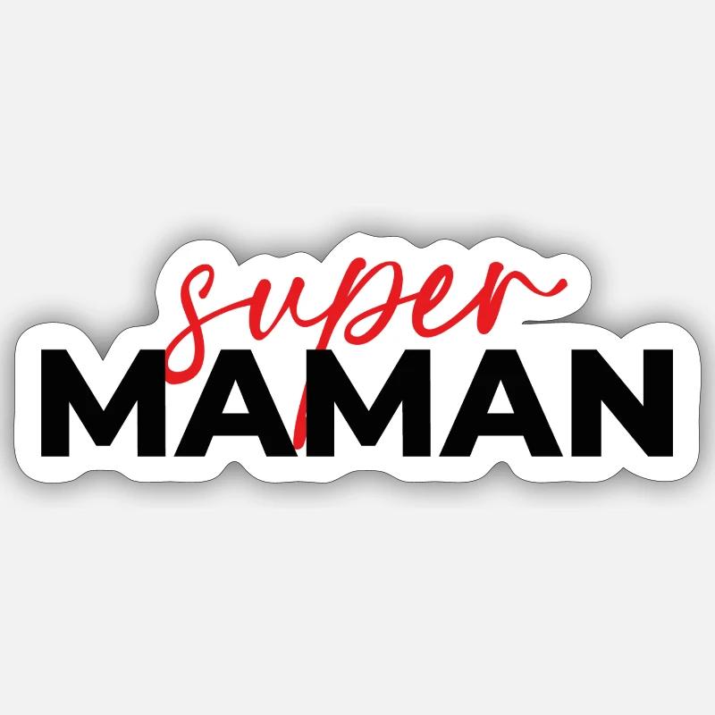 Super Mom Script Red on Black Sticker size S (10 x 10 cm)