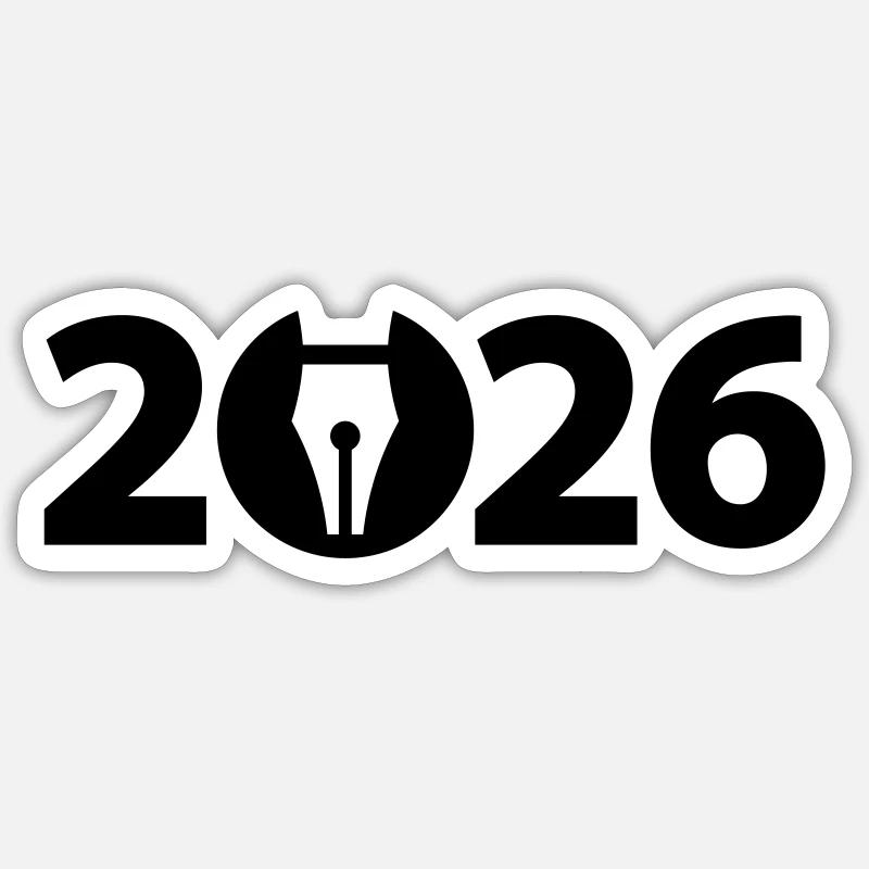Écrivain 2026, Poète 2026, Stylo-plume 2026 - Sticker taille S (10 x 10 cm) - blanc mat