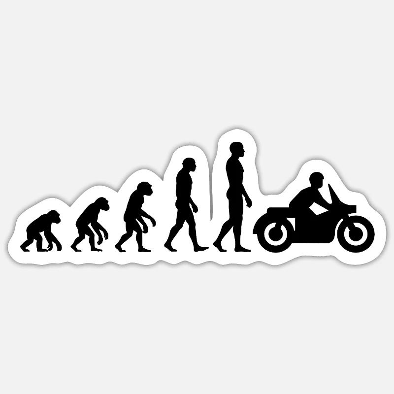 ÉVOLUTION : DE SINGE À MOTARD ! - Sticker taille S (10 x 10 cm) - blanc mat