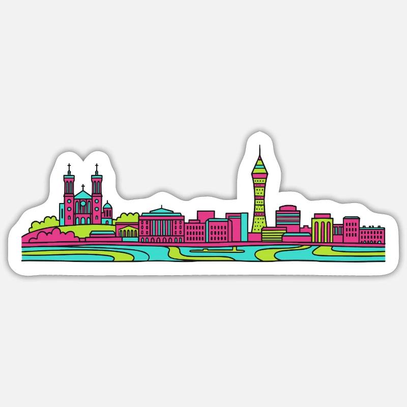 Basilique Skyline de la ville de Lyon Modern Line Art - Sticker taille S (10 x 10 cm) - blanc mat