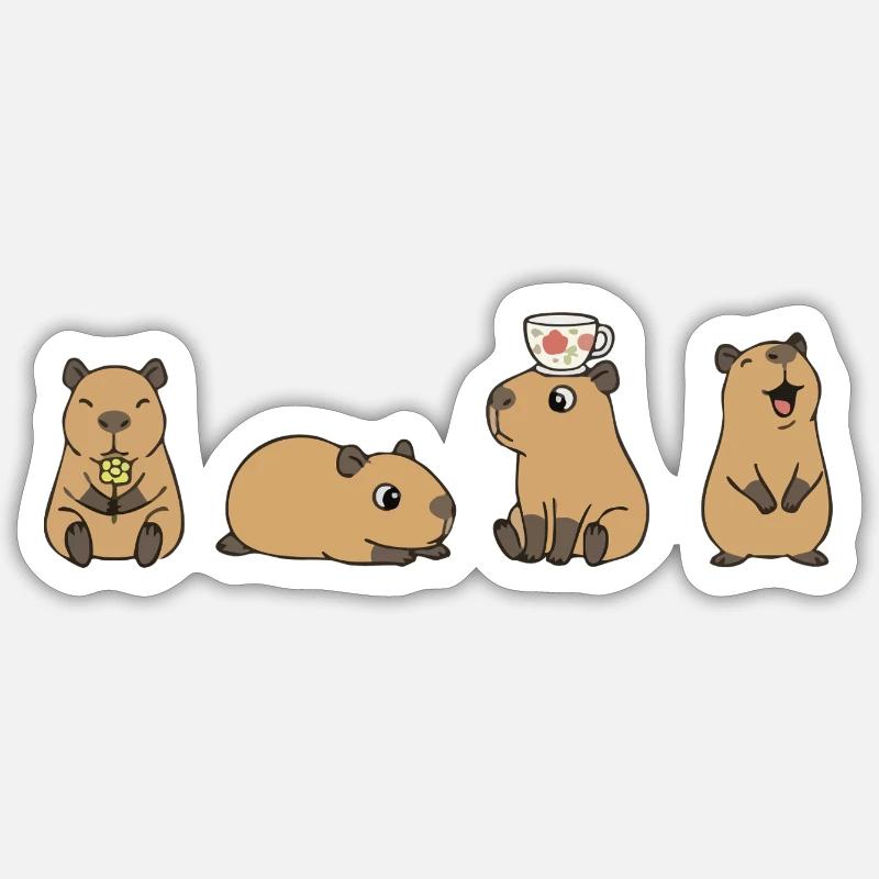 Quatuor Capybara Tea Time Sticker taille S (10 x 10 cm)