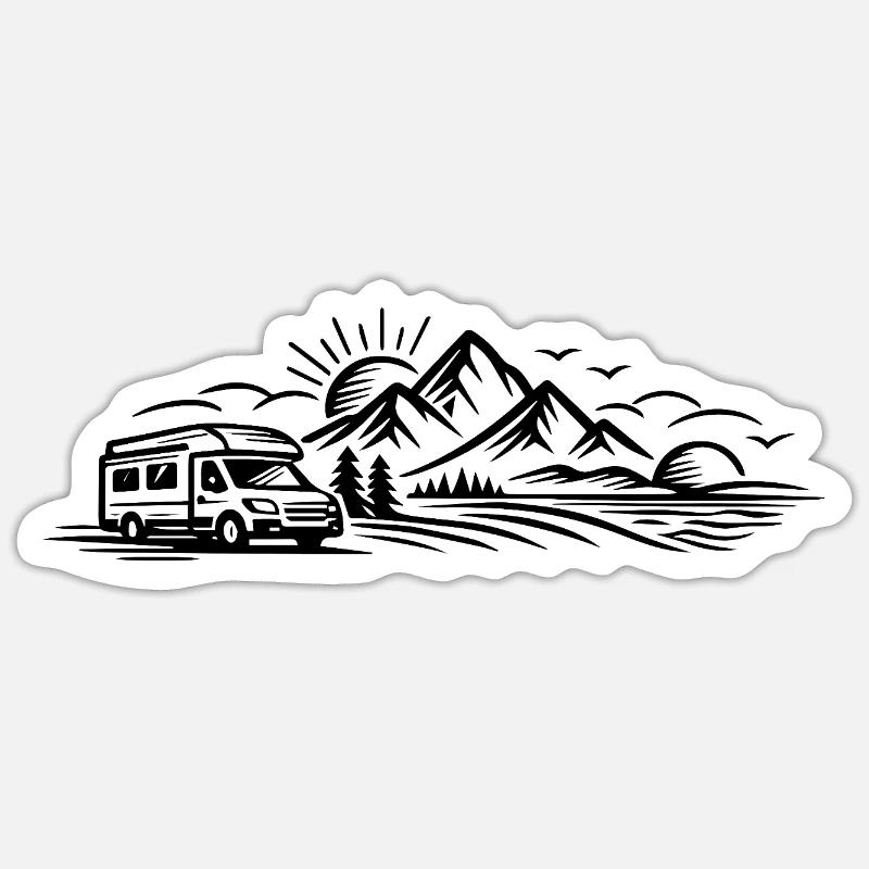 Camping Car Landscape - Sticker size S (10 x 10 cm) - white matte