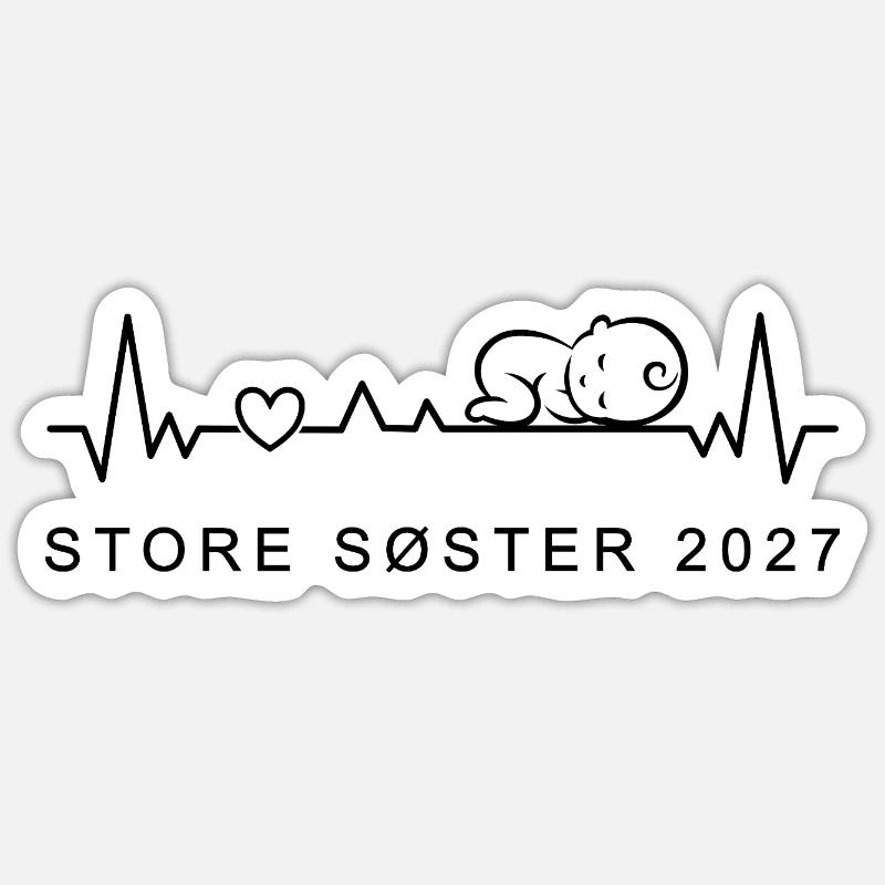 Große Schwester 2027 Herzschlag Dänisch - Sticker Größe S (10 x 10 cm) - Mattweiß