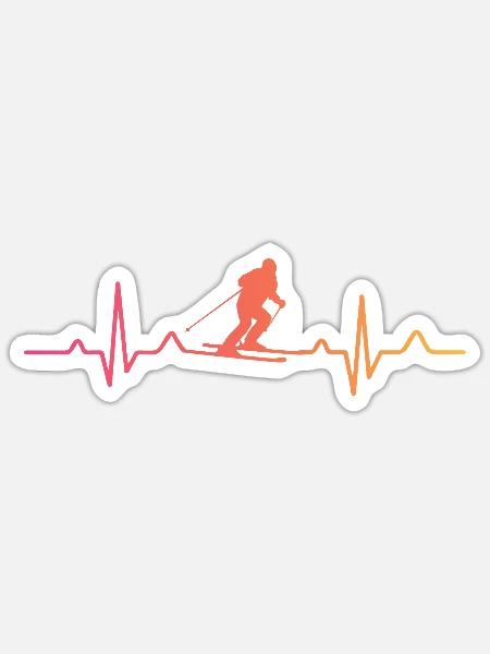 Skifahren Herzschlag Ski Skifahrer - Sticker Größe S (10 x 10 cm) - Mattweiß