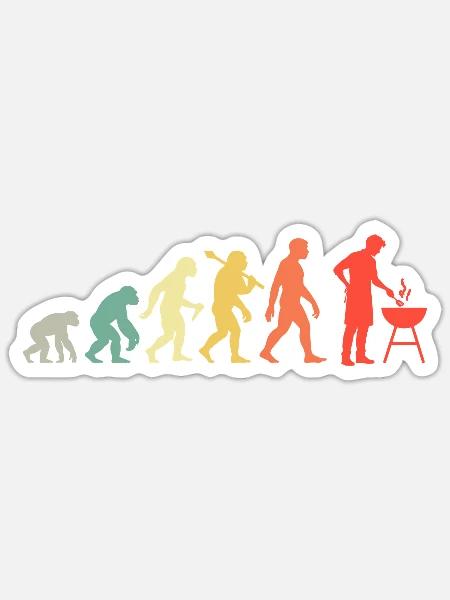 Retro Grillen Evolution für BBQ Grillteufel - Sticker Größe S (10 x 10 cm) - Mattweiß