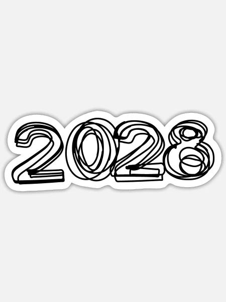 Jahreszahl 2028 handgezeichnet - Sticker Größe S (10 x 10 cm) - Mattweiß