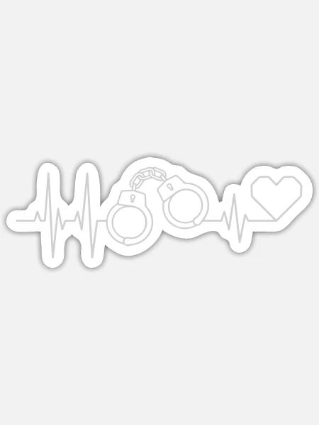 Deoiture-Handschellen mit Herzschlag - Sticker Größe S (10 x 10 cm) - Mattweiß