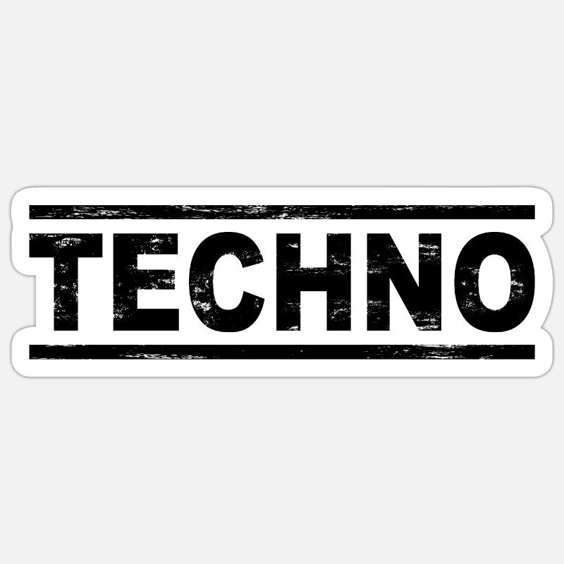 Techno - symbole de la musique techno - Sticker taille S (10 x 10 cm) - blanc mat
