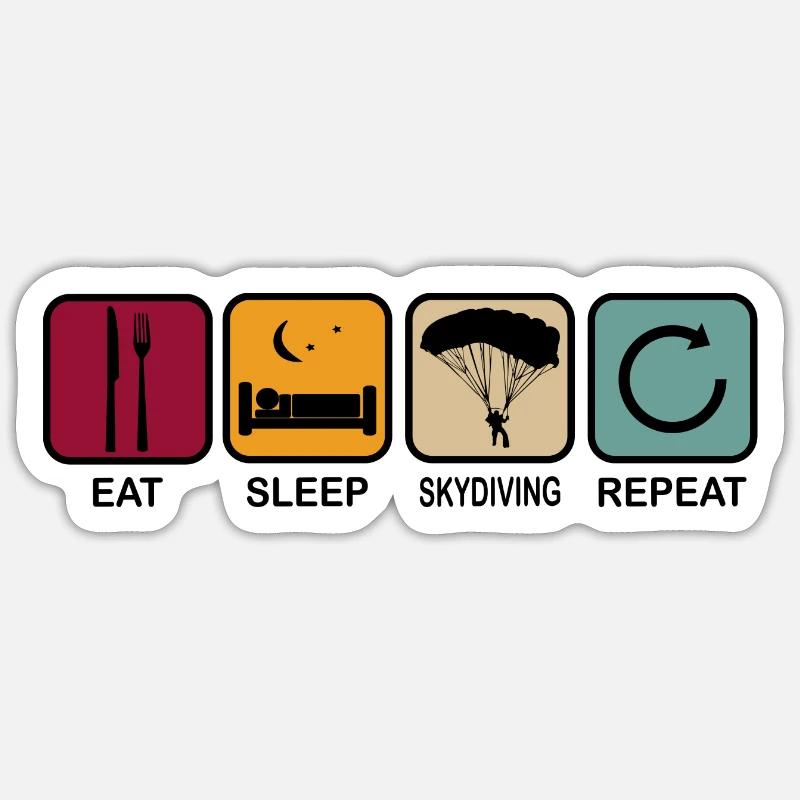 Parachutisme Skydiving Retro - eat sleep - Sticker taille S (10 x 10 cm) - blanc mat