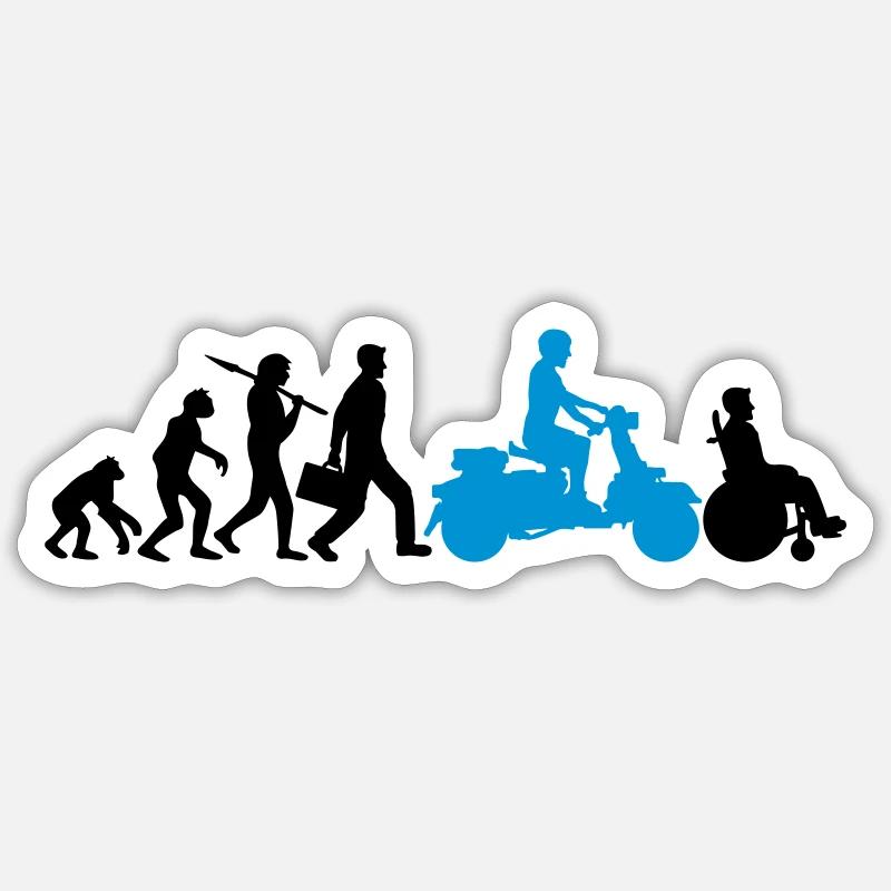 wheelchair accident evolution funny biker motorcycle c - Sticker size S (10 x 10 cm) - white matte