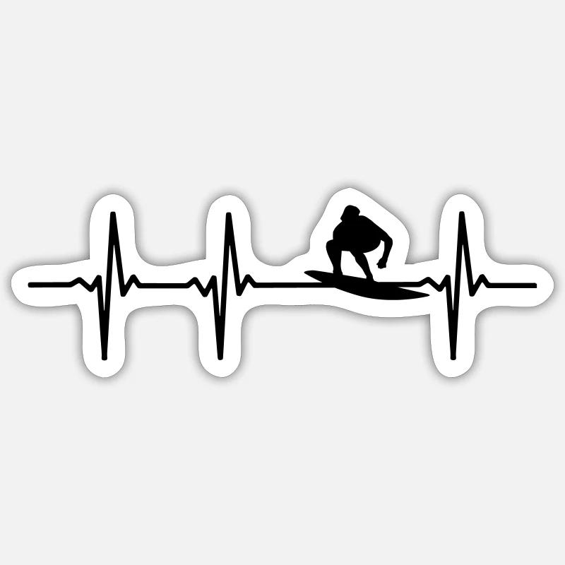 Surfer EKG - Sticker Größe S (10 x 10 cm) - Mattweiß