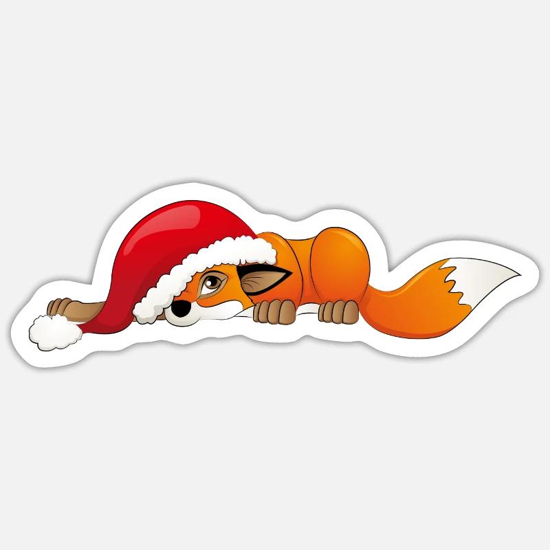 Fox with Christmas hat Sticker size S (10 x 10 cm)