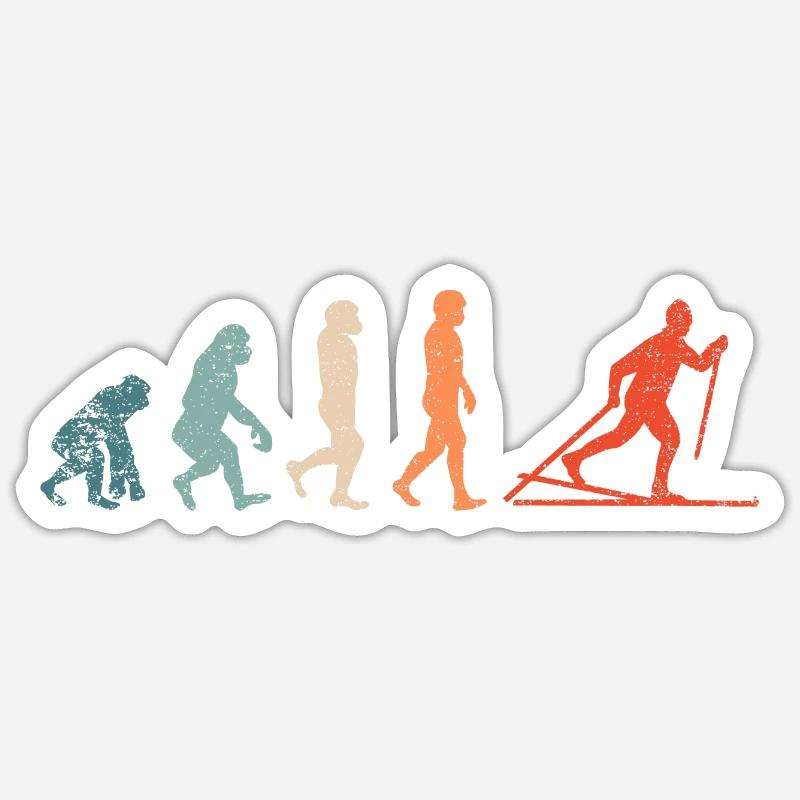 EVOLUTION Langlauf Ski Skifahrer Retro Vintage Sticker Größe S (10 x 10 cm)